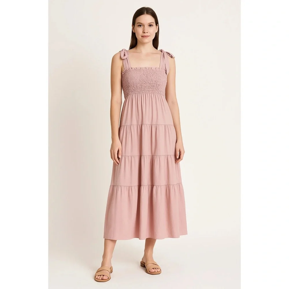 En Saison Matisse Smocked Tiered Cotton Midi-Dress Size S - Picture 1 of 4